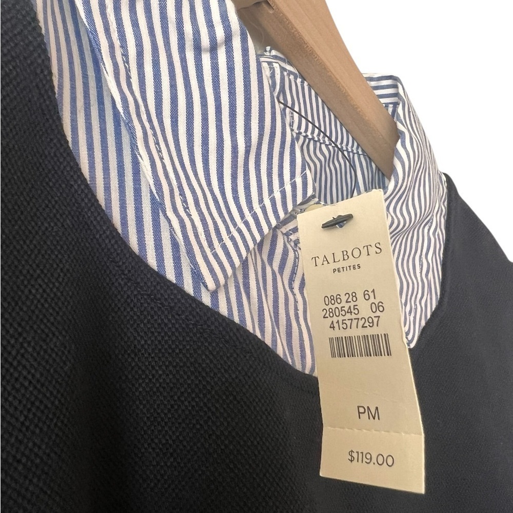Talbots Petites 3/4 Sleeve Navy Collared Shift Dress Size PM - Picture 7 of 11